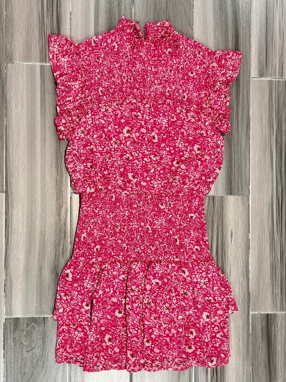 Aqua Hot Pink Floral Smocked Mini Dress